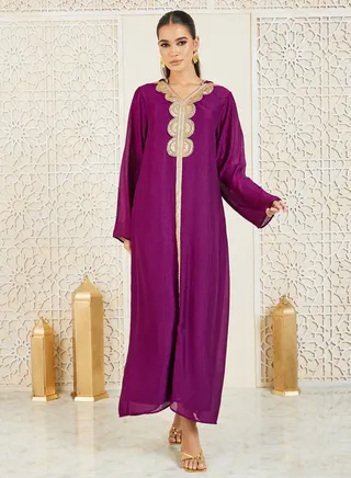 Embroidered Lace Detail Hooded Jalabiya