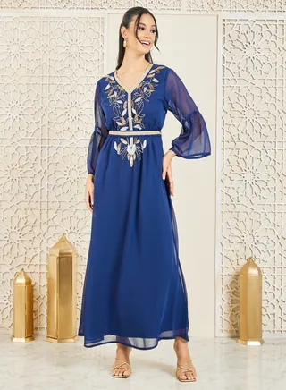 Embroidered Lace Beaded Detail Jalabiya 