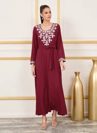 Thread Embroidered Self Tie Up Jalabiya 