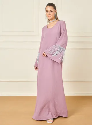 Tassel Detail Sleeves Textured Jalabiya 
