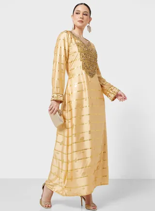 Embellished V- Neck Jalabiya