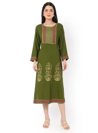 UNIQUE PRINTED CASUAL STYLE GREEN COLOUR ARABIC KAFTAN JALABIYA DRESS 