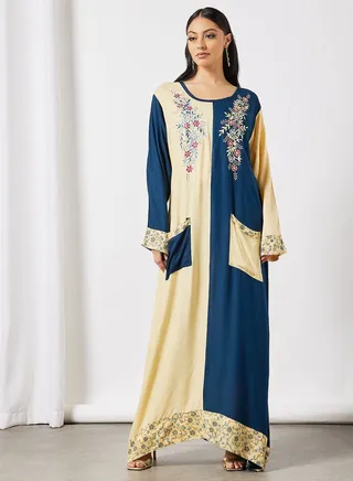 Colorblock Embroidered Jalabiya 