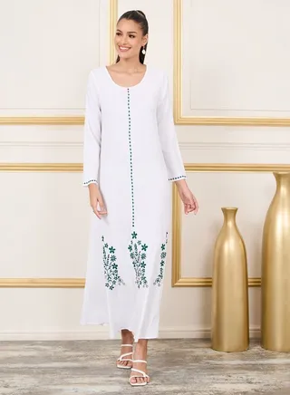 Thread Embroidered Crepe Jalabiya 
