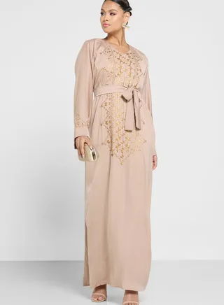 V-Neck Embroidered Jalabiya 