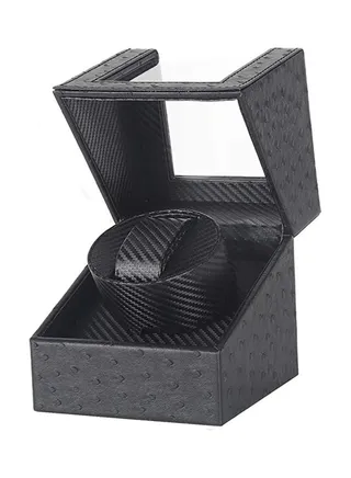 men Automatic Single Watch Winder, in Wood Shell and Black Leather 