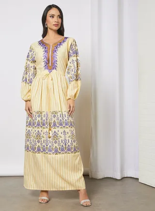 Tassel Detailed Embroidered Jalabiya 