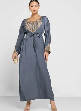 Scoop Neck Embroidered Jalabiya 