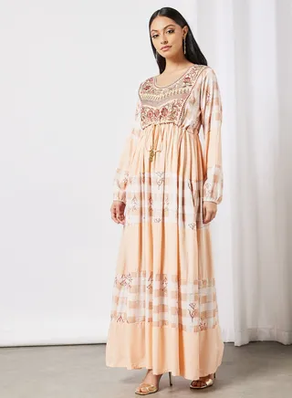 Drawstring Waist Embroidered Jalabiya 