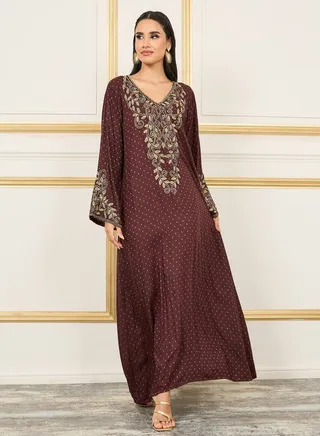 Handwork Embroidered Spot AOP Jalabiya 