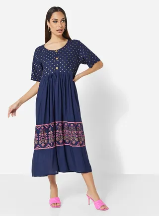 SHORT PRINTED BUTTON JALABIYA DRESS 