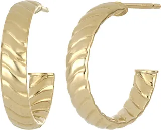 14K Yellow Gold Textured Hoop Earrings