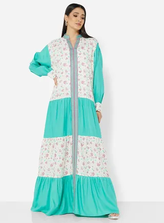 OFFWHITE COMMON PRINT DESIGNER HIGH NECK MODEST JALABIYA KAFTAN 