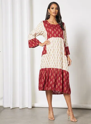 Simple Printed Jalabiya With Facemask In Cotton 