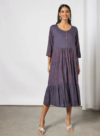 Button Detail Printed Jalabiya 
