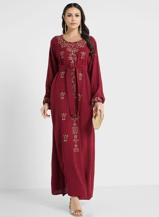 Embroidered Belted Jalabiya 