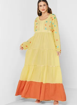 Printed Lace Detail Jalabiya 
