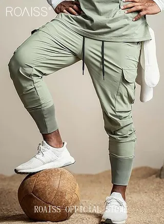 Men's Casual Trousers European Style Trend Quick-Drying Drawstring Pants Multi-pocket for Men Sports Trousers Spring and Autumn 
