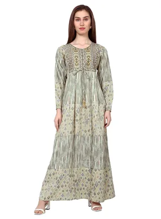 LONG VISCOSE EMBROIDERED PRINTED SIMPLE ELEGANT ARABIC KAFTAN JALABIYA DRESS 