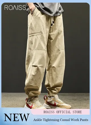 Men's Casual Loose Fitting Overalls Outdoor Sports Ankle Tightening Casual Pants Daily Fashion Versatile Quick Dried Sweatpants 