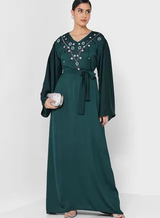 Embellished Belted Jalabiya 