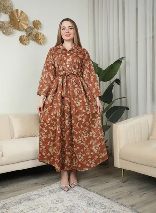 Bint al Bilad Ready-to-Wear Winter Jalabiya - Elegant Printed Design | Comfortable and Stylish Maxi Dress Article # 3807 