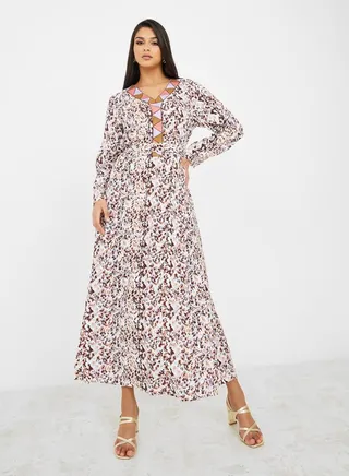 All Over Print Jalabiya with Thread Embroidery 