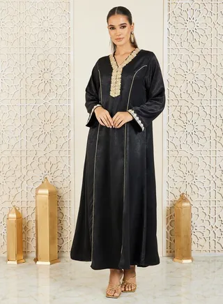 Embroidered Piped Detail Jalabiya