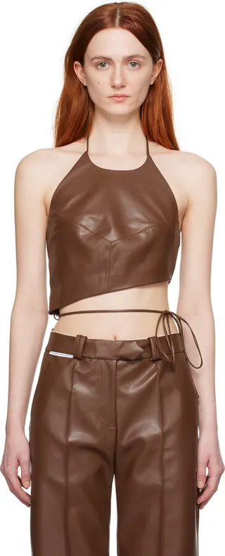 Aleksandre Akhalkatsishvili Brown Halter Faux-Leather Tank Top