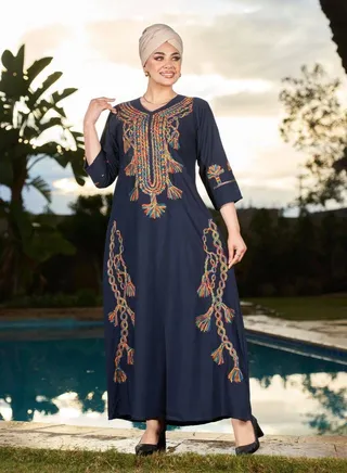 Embroidered galabiya made of comfortable and soft material on the skin. Delicately decorated with distinctive texture. Multiple sizes to suit many different tastes and categories. 