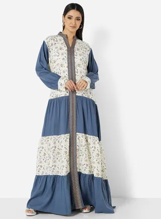 OFFWHITE COMMON PRINT DESIGNER HIGH NECK MODEST JALABIYA KAFTAN 