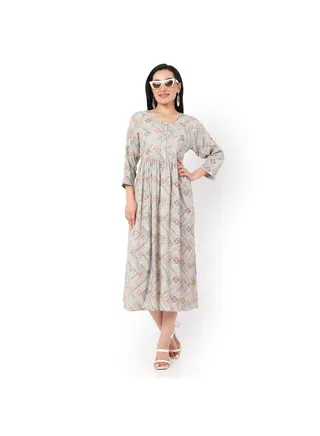 SOFT VISCOSE GREY COLOUR FRONT BUTTONED PRINTED CASUAL SHORT ARABIC KAFTAN JALABIYA DRESS 