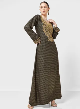Embellished V- Neck Jalabiya 