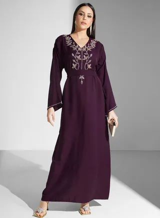 Embellished Belted Jalabiya 
