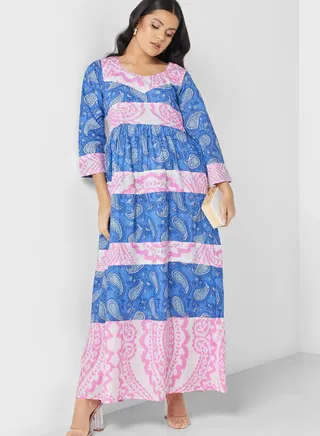Flared Sleeve Printed Jalabiya 