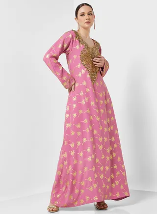 Embellished V- Neck Jalabiya