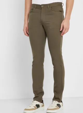 Men Khaki Slim Fit Trousers 