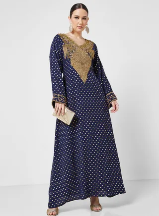 Embellished V-Neck Jalabiya 