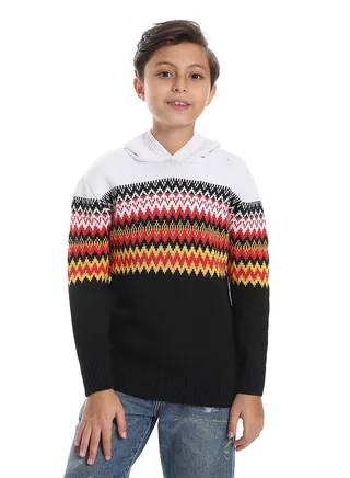 Wool Boys Pullover With Multi Design 