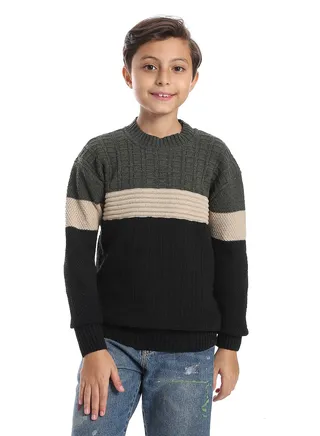 Wool Boys Pullover With Multi Design 