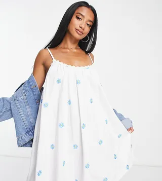 ASOS DESIGN Petite mini sundress with daisy trim embroidery in white