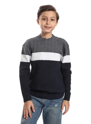 Wool Boys Pullover With Multi Design 