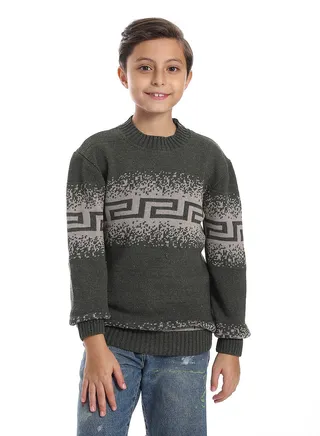 Wool Boys Pullover With Multi Design 
