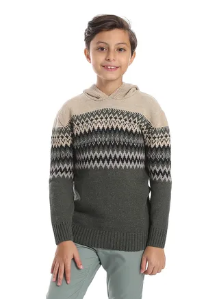Wool Boys Pullover With Multi Design 