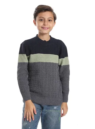Wool Boys Pullover With Multi Design 