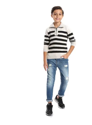 Stripped Black & Ivory Boys Pullover_Multicolour 