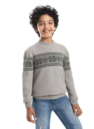 Wool Boys Pullover With Multi Design 