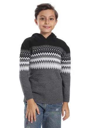 Wool Boys Pullover With Multi Design 