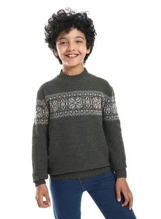 Wool Boys Pullover With Multi Design 