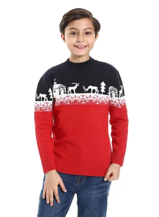 Wool Boys Pullover With Multi Design 